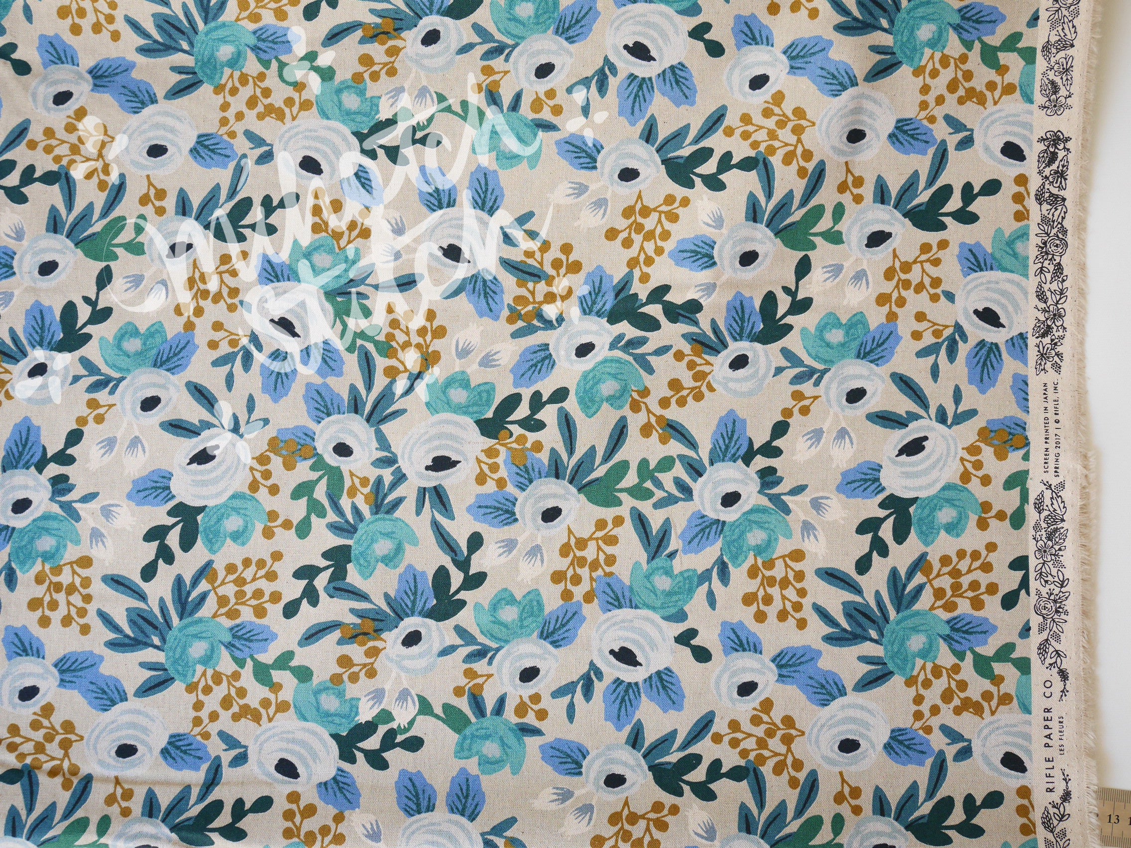 Rifle Paper Co. Garden party unbleached canvas Rosa in blue, Fabric Perth