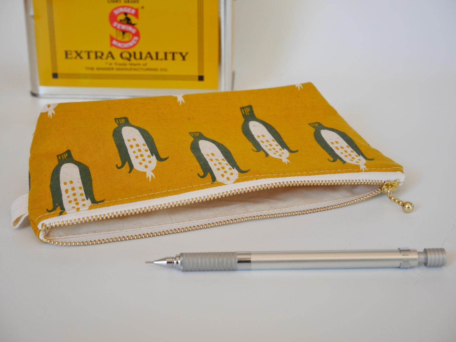 Cotton linen pencil case, corn mustard