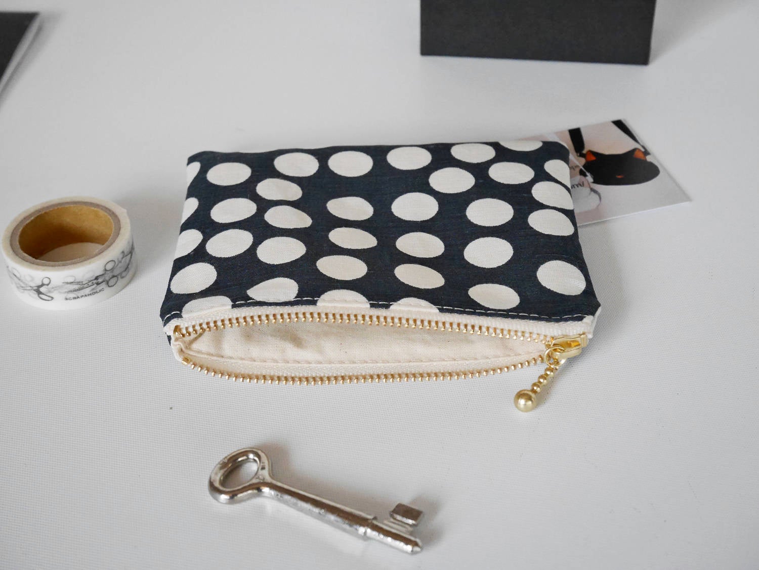 Polka dot coin purse, Black and white card pouch