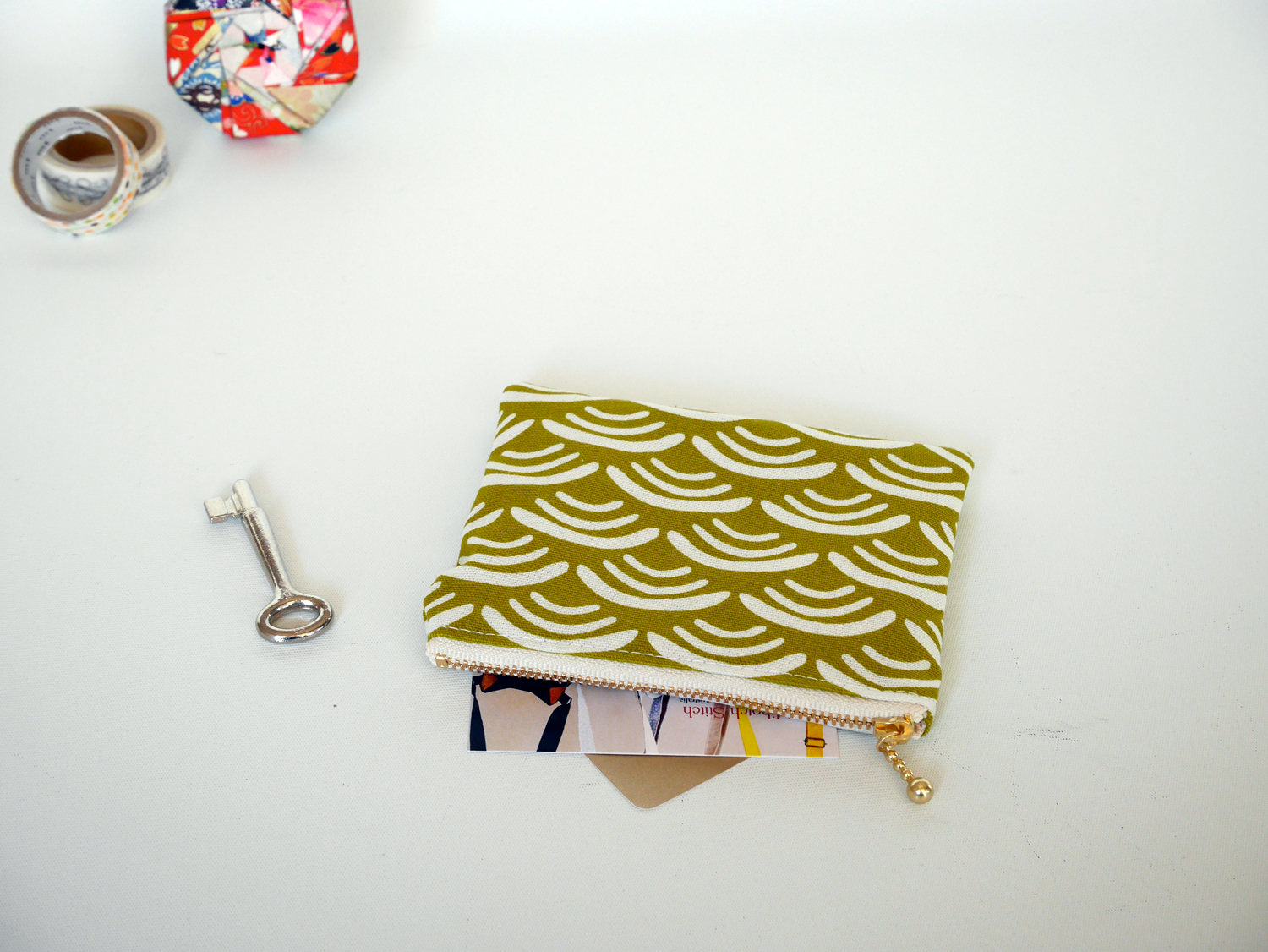 Little organic cotton zipper pouch, coin purse, Asian print wave