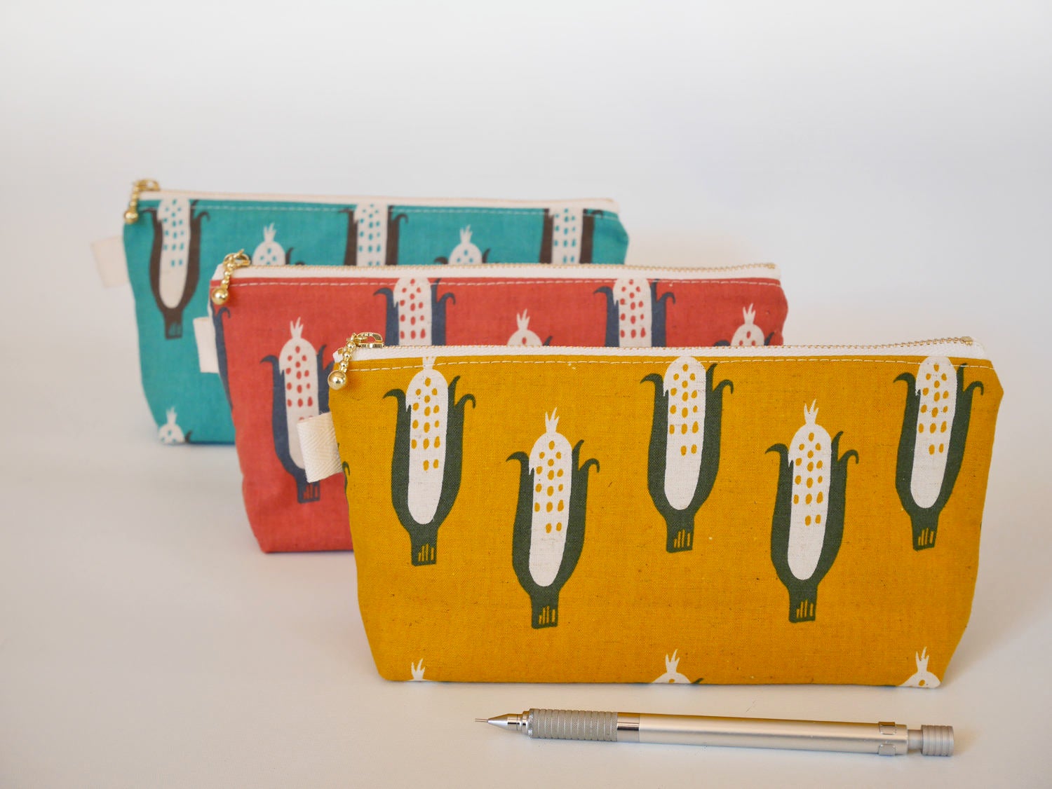 Cotton linen pencil case, corn mustard