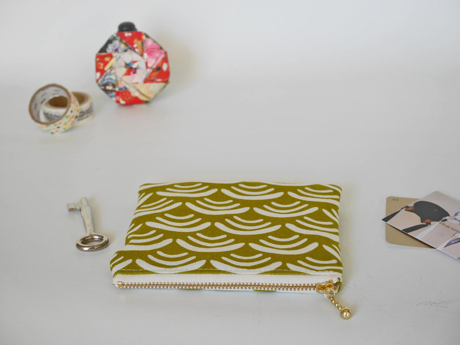 Little organic cotton zipper pouch, coin purse, Asian print wave