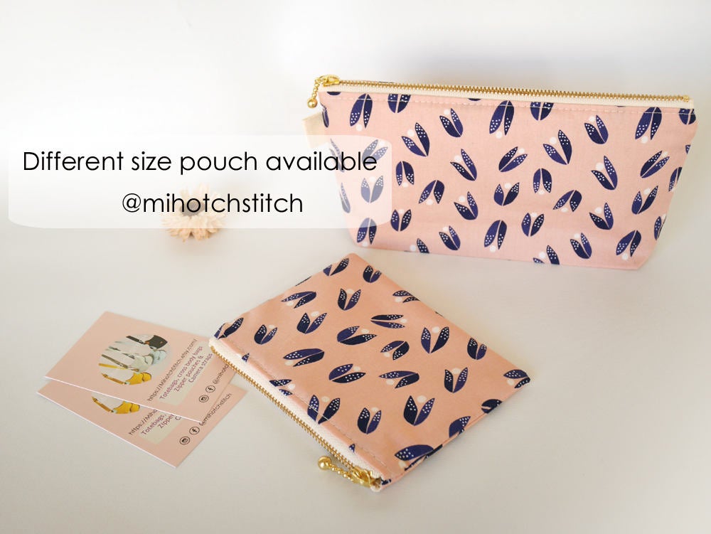 Small coin purse with zipper, pink zipper card pouch, organic cotton