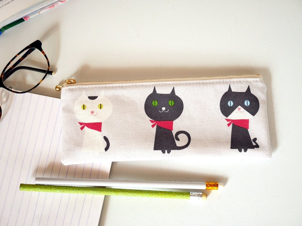 Fabric pencil case, zipper pencil bag, cute cat zipper pouch