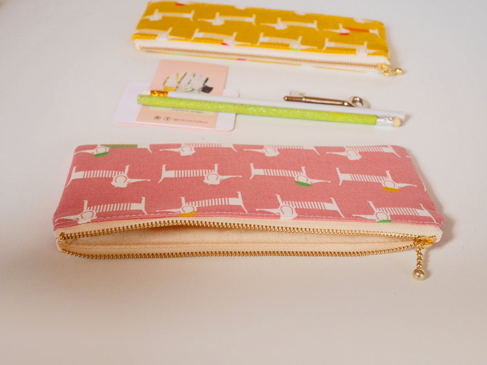 Cute pencil case, dog zipper pouch, canvas dachshund pink