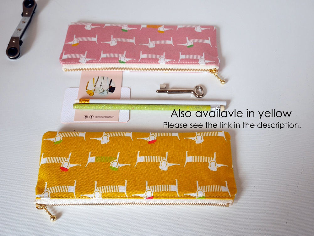 Cute pencil case, dog zipper pouch, canvas dachshund pink