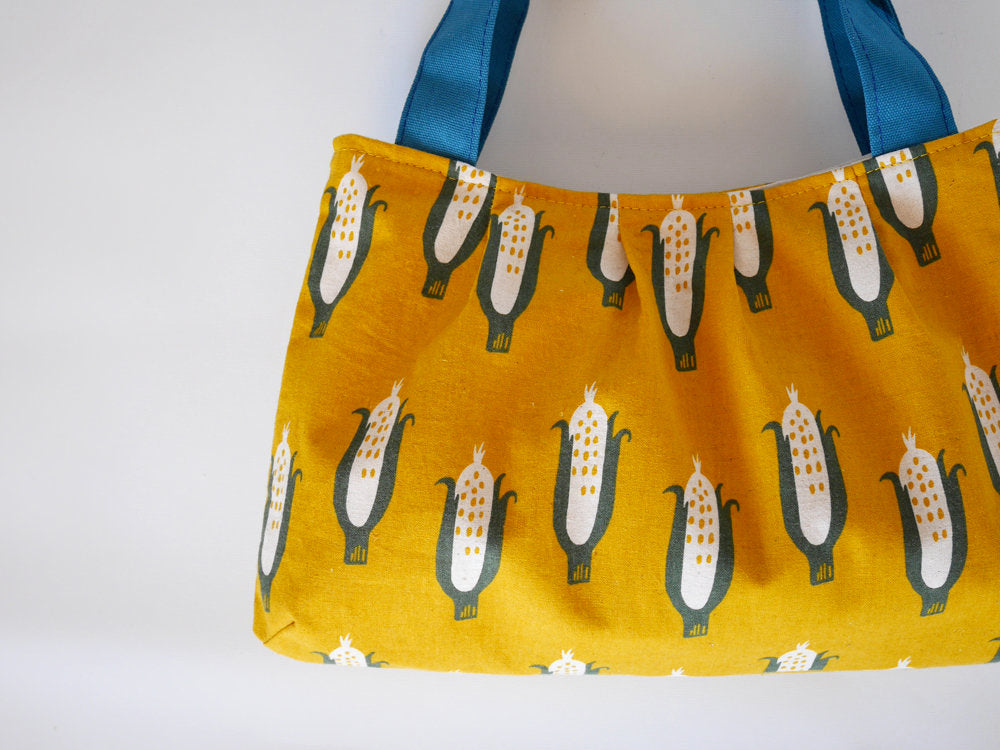 Small yellow tote bag, cute tote purse, linen fabric purse