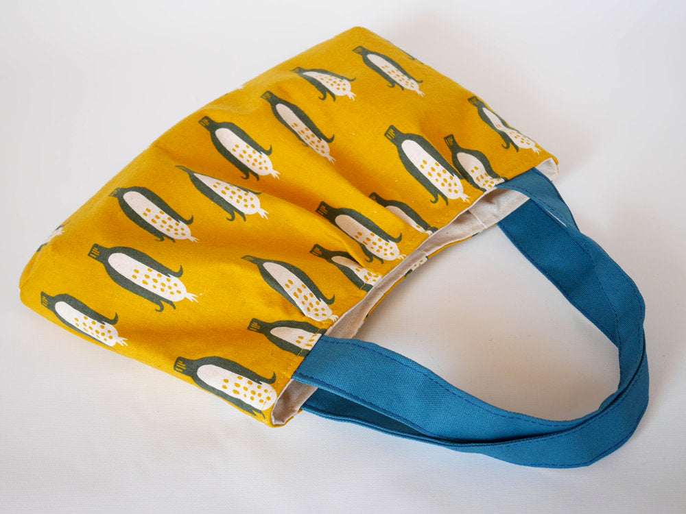 Small yellow tote bag, cute tote purse, linen fabric purse