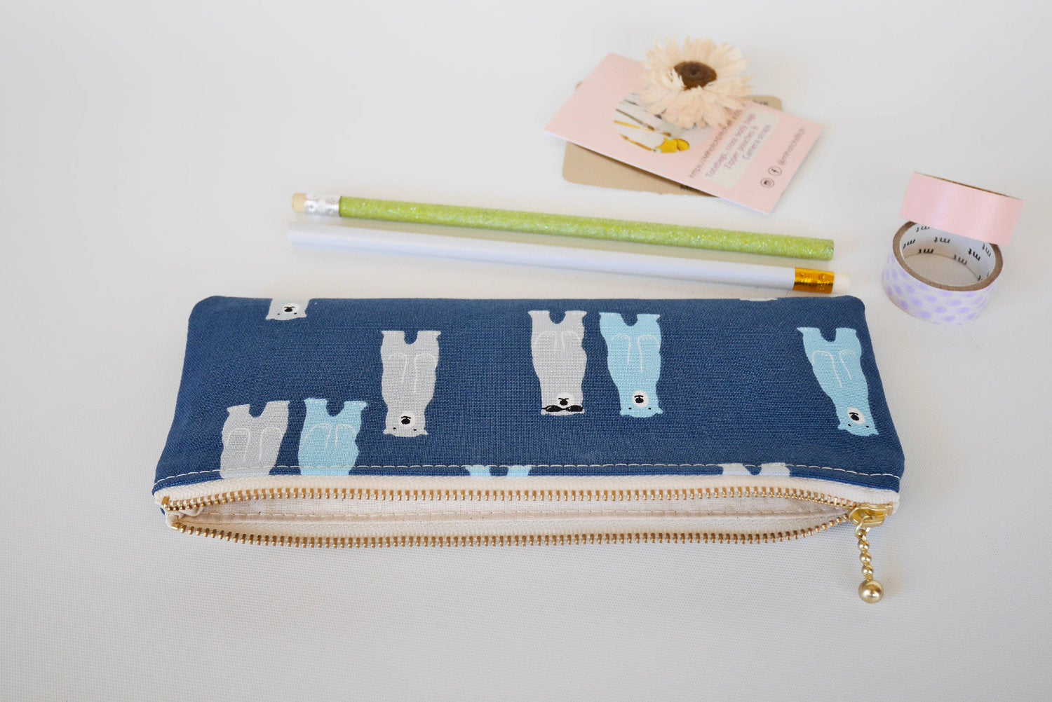 Cute pencil pouch, animal zipper pouch, zipper pencil case, bear