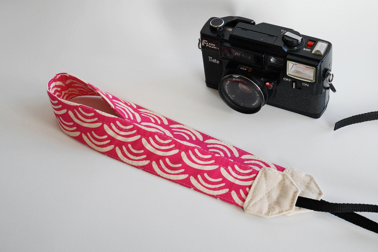 Pink Nikon strap, Japanese DSLR camera neck strap, organic cotton
