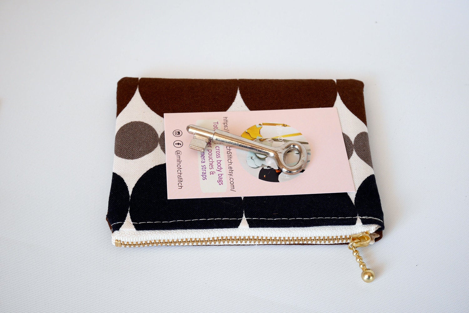 Small zipper pouch, polka dot change purse